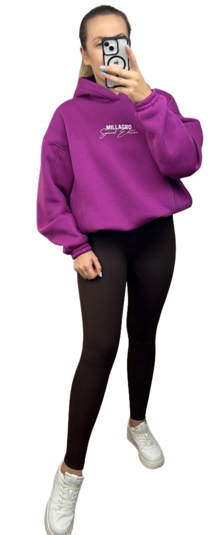 Bluza oversize bawełniana z kapturem fioletowa Millagro- SPECIAL EDITION