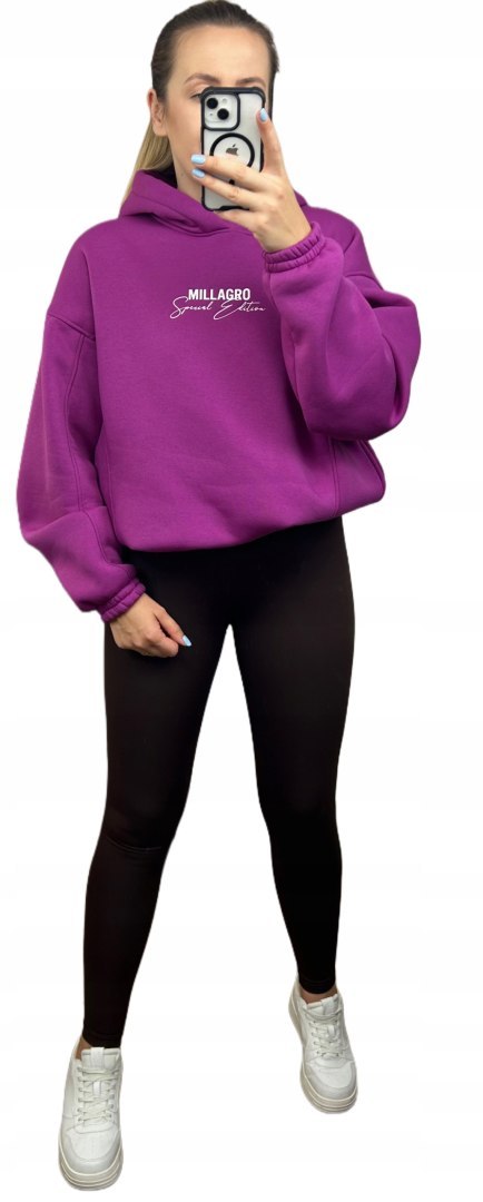 Bluza oversize bawełniana z kapturem fioletowa Millagro- SPECIAL EDITION