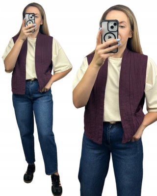 Kamizelka pikowana bawełniana kieszenie oversize burgund Wiya- CASUAL LAYER