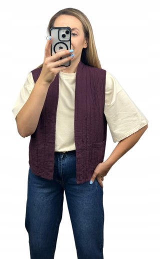 Kamizelka pikowana bawełniana kieszenie oversize burgund Wiya- CASUAL LAYER