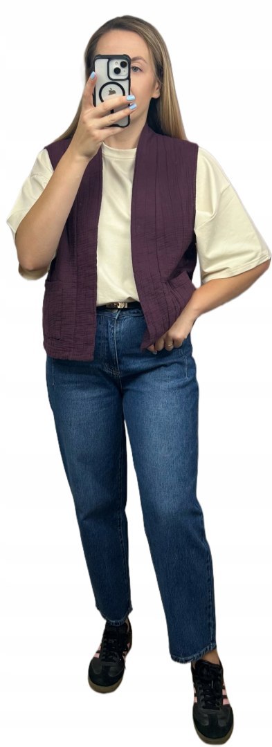 Kamizelka pikowana bawełniana kieszenie oversize burgund Wiya- CASUAL LAYER