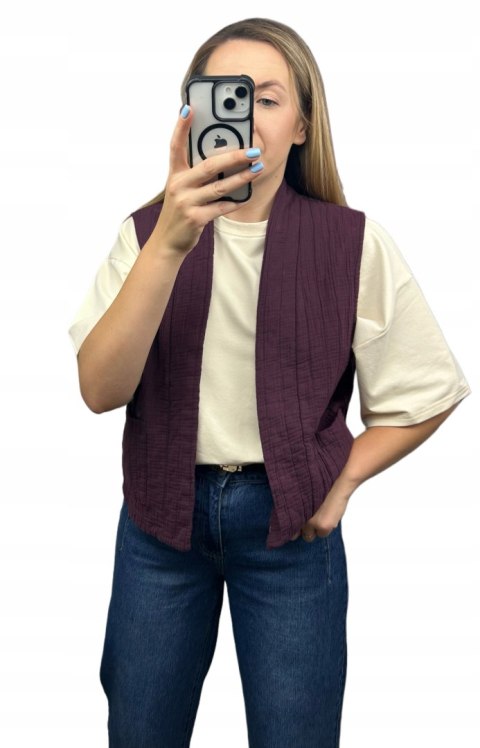 Kamizelka pikowana bawełniana kieszenie oversize burgund Wiya- CASUAL LAYER