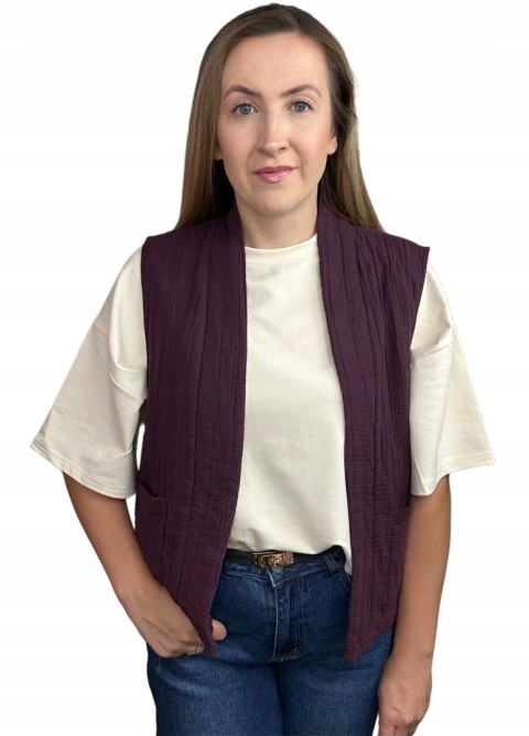 Kamizelka pikowana bawełniana kieszenie oversize burgund Wiya- CASUAL LAYER