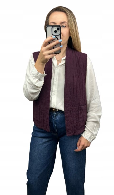 Kamizelka pikowana bawełniana kieszenie oversize burgund Wiya- CASUAL LAYER