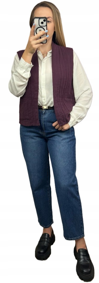 Kamizelka pikowana bawełniana kieszenie oversize burgund Wiya- CASUAL LAYER