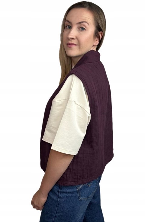 Kamizelka pikowana bawełniana kieszenie oversize burgund Wiya- CASUAL LAYER