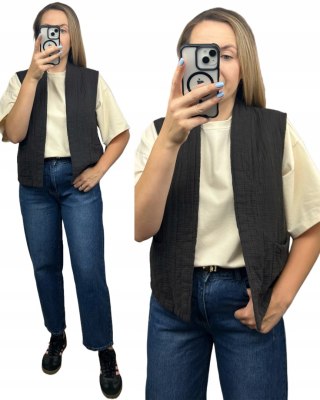 Kamizelka pikowana bawełniana kieszenie oversize czekoladowa brązowa Wiya- CASUAL LAYER