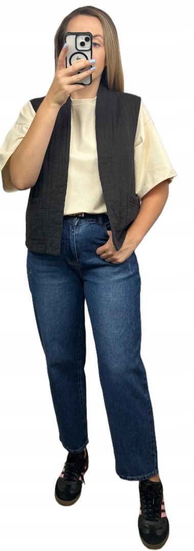 Kamizelka pikowana bawełniana kieszenie oversize czekoladowa brązowa Wiya- CASUAL LAYER