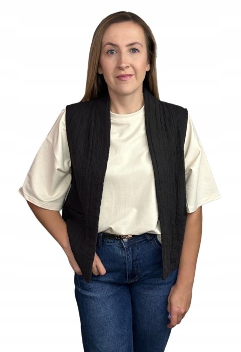 Kamizelka pikowana bawełniana kieszenie oversize czekoladowa brązowa Wiya- CASUAL LAYER