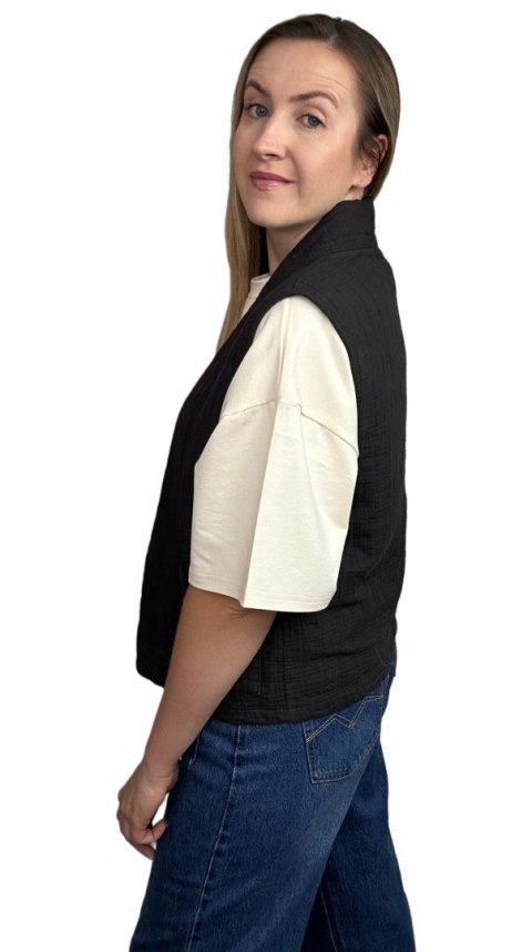 Kamizelka pikowana bawełniana kieszenie oversize czekoladowa brązowa Wiya- CASUAL LAYER