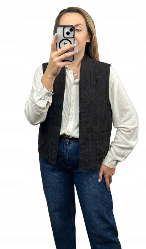 Kamizelka pikowana bawełniana kieszenie oversize czekoladowa brązowa Wiya- CASUAL LAYER