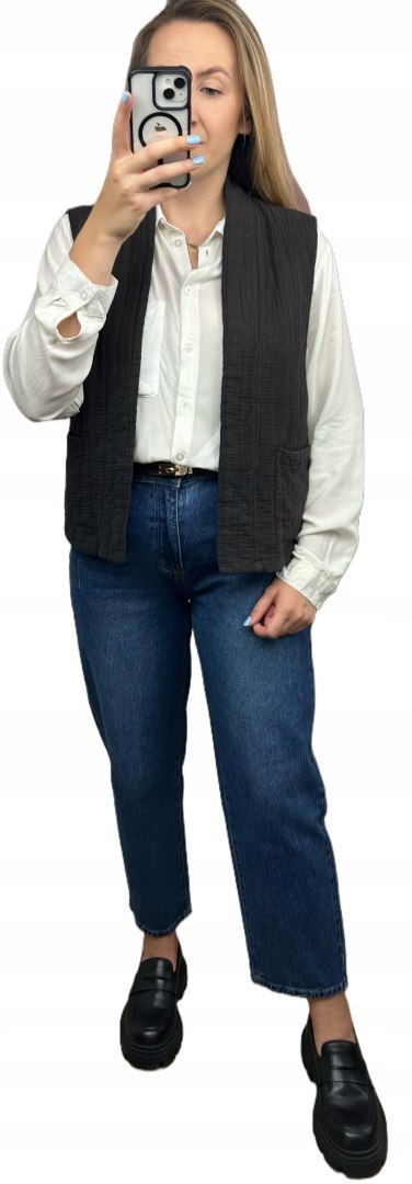 Kamizelka pikowana bawełniana kieszenie oversize czekoladowa brązowa Wiya- CASUAL LAYER
