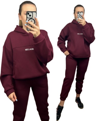 Komplet dresowy bawełna bluza oversize spodnie dresowe bordo Millagro- BASIC SET