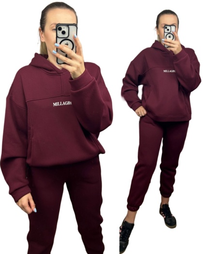 Komplet dresowy bawełna bluza oversize spodnie dresowe bordo Millagro- BASIC SET