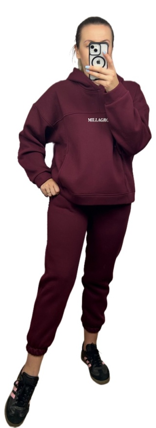 Komplet dresowy bawełna bluza oversize spodnie dresowe bordo Millagro- BASIC SET