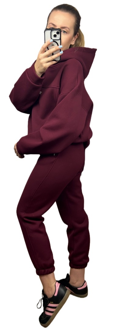 Komplet dresowy bawełna bluza oversize spodnie dresowe bordo Millagro- BASIC SET