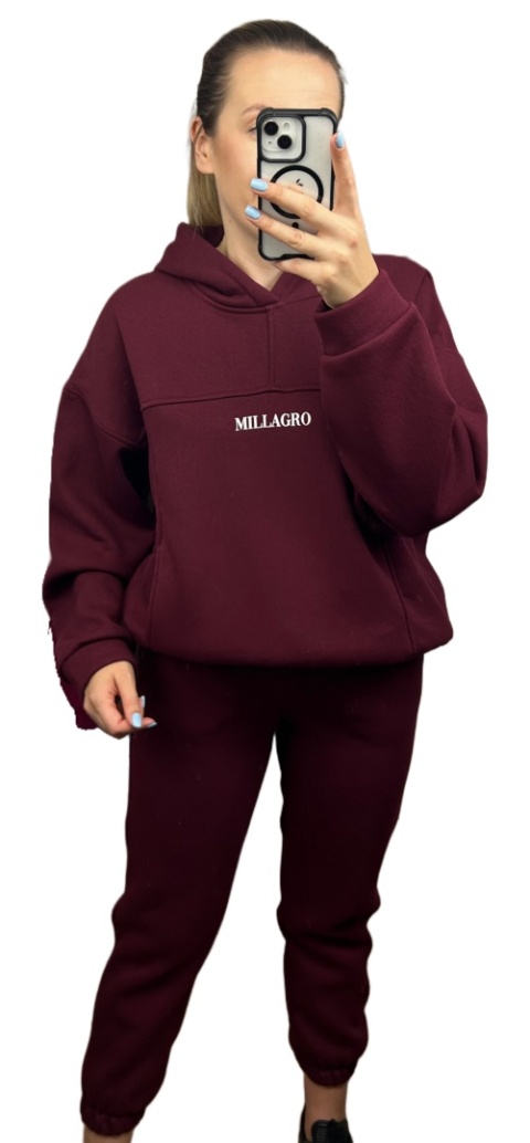 Komplet dresowy bawełna bluza oversize spodnie dresowe bordo Millagro- BASIC SET