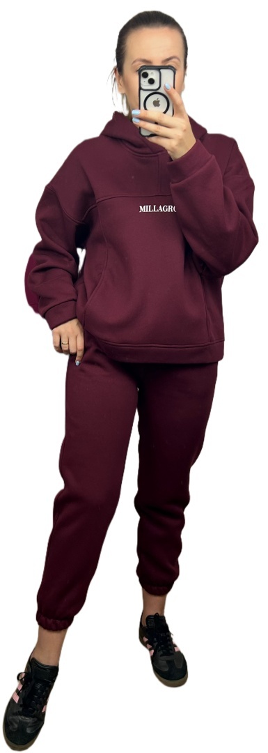 Komplet dresowy bawełna bluza oversize spodnie dresowe bordo Millagro- BASIC SET