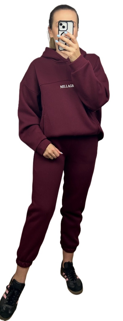 Komplet dresowy bawełna bluza oversize spodnie dresowe bordo Millagro- BASIC SET