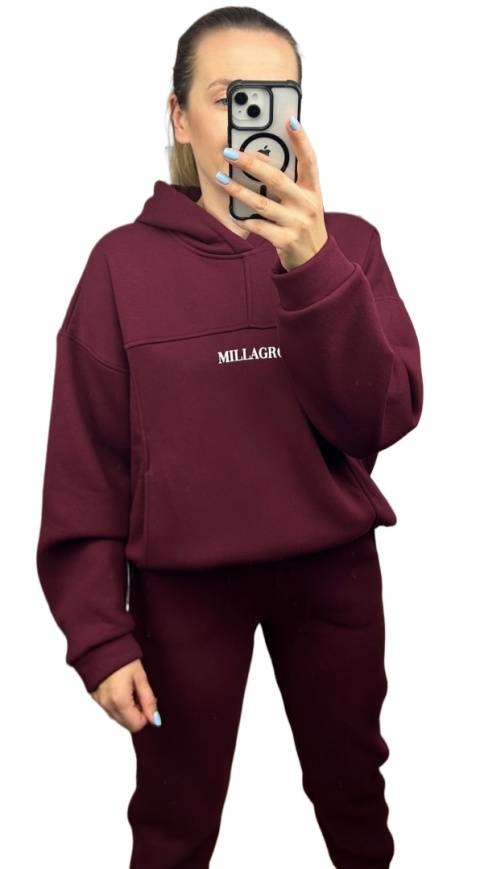 Komplet dresowy bawełna bluza oversize spodnie dresowe bordo Millagro- BASIC SET