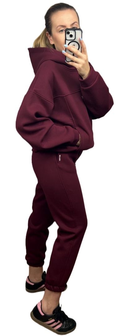 Komplet dresowy bawełna bluza oversize spodnie dresowe bordo Millagro- BASIC SET