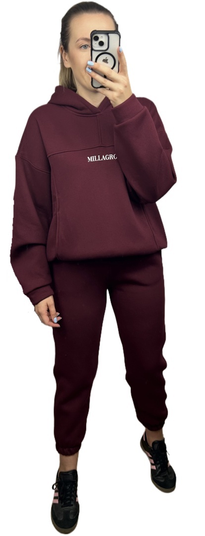 Komplet dresowy bawełna bluza oversize spodnie dresowe bordo Millagro- BASIC SET
