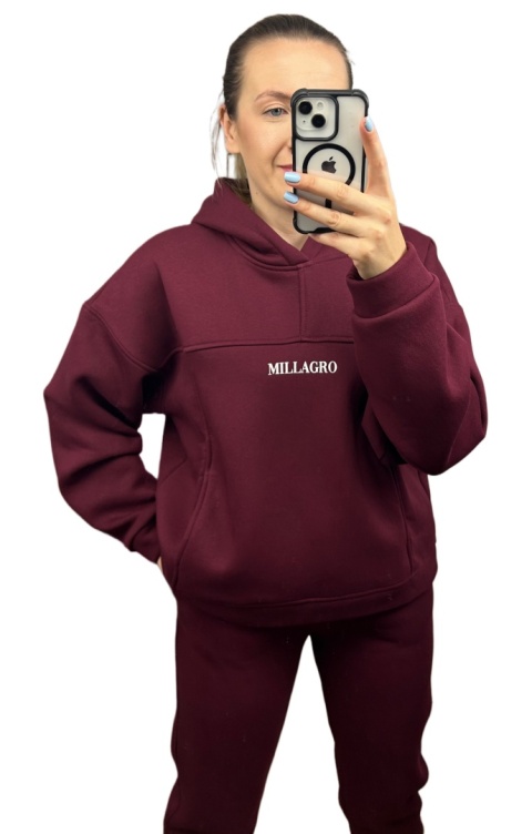 Komplet dresowy bawełna bluza oversize spodnie dresowe bordo Millagro- BASIC SET