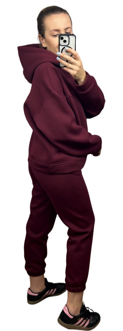 Komplet dresowy bawełna bluza oversize spodnie dresowe bordo Millagro- BASIC SET