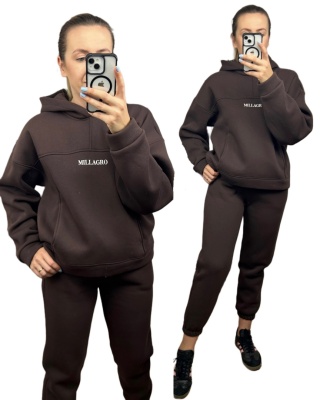 Komplet dresowy bawełna bluza oversize spodnie dresowe czekolada Millagro- BASIC SET
