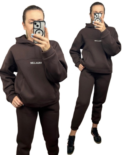 Komplet dresowy bawełna bluza oversize spodnie dresowe czekolada Millagro- BASIC SET
