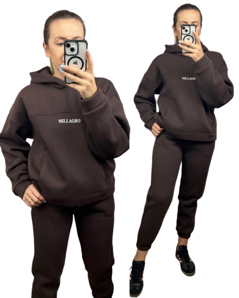 Komplet dresowy bawełna bluza oversize spodnie dresowe czekolada Millagro- BASIC SET