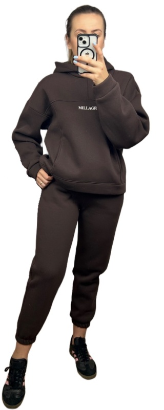 Komplet dresowy bawełna bluza oversize spodnie dresowe czekolada Millagro- BASIC SET