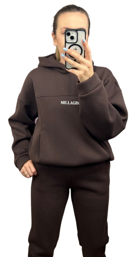 Komplet dresowy bawełna bluza oversize spodnie dresowe czekolada Millagro- BASIC SET