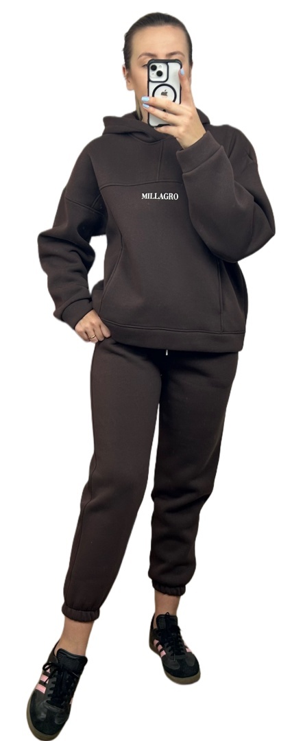 Komplet dresowy bawełna bluza oversize spodnie dresowe czekolada Millagro- BASIC SET