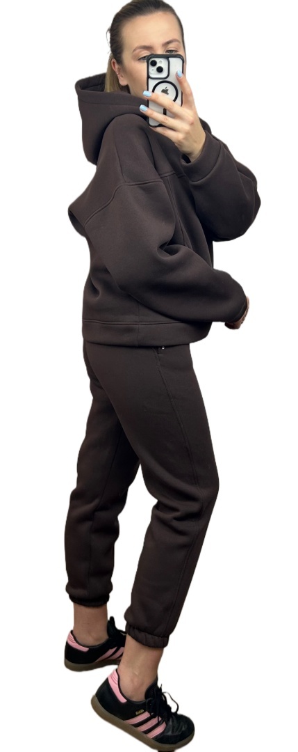 Komplet dresowy bawełna bluza oversize spodnie dresowe czekolada Millagro- BASIC SET