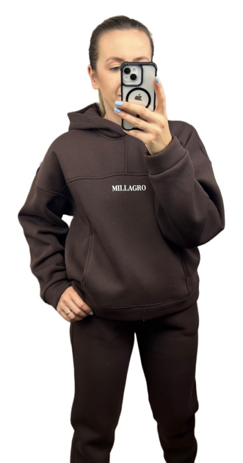Komplet dresowy bawełna bluza oversize spodnie dresowe czekolada Millagro- BASIC SET