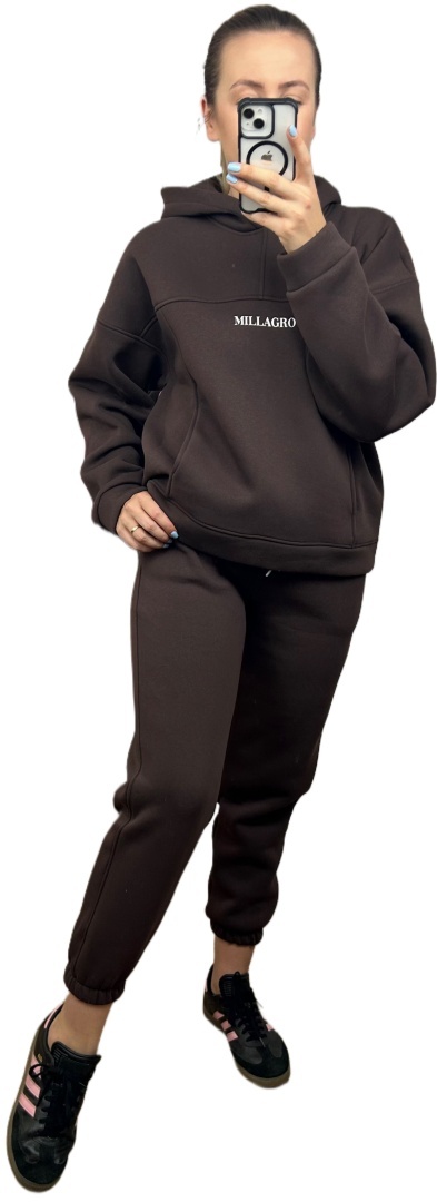 Komplet dresowy bawełna bluza oversize spodnie dresowe czekolada Millagro- BASIC SET