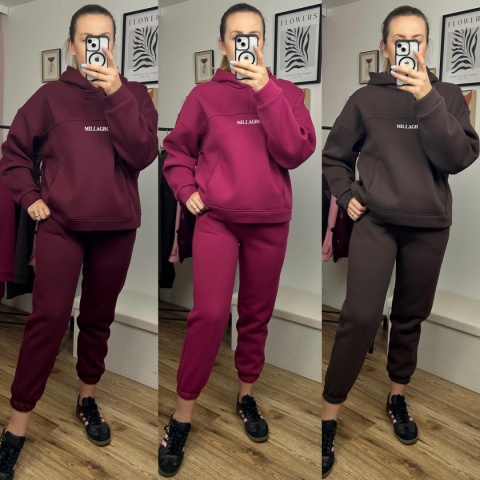 Komplet dresowy bawełna bluza oversize spodnie dresowe czekolada Millagro- BASIC SET