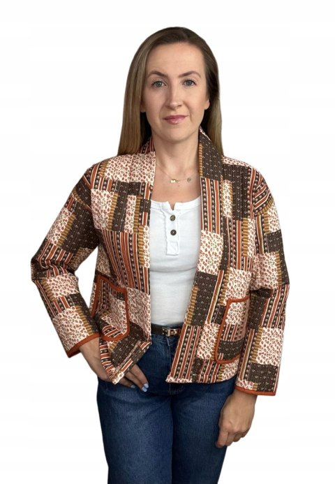 Kurtka narzutka pikowana w kwiaty panterkę boho brązowa ruda kieszenie WIYA- BOHO PATCHWORK