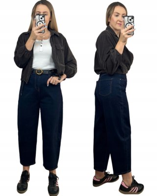 Spodnie jeansowe ciemny granat pasek szerokie nogawki balloon M. Sara XL- NAVY