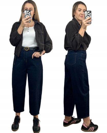 Spodnie jeansowe ciemny granat pasek szerokie nogawki balloon M. Sara XL- NAVY