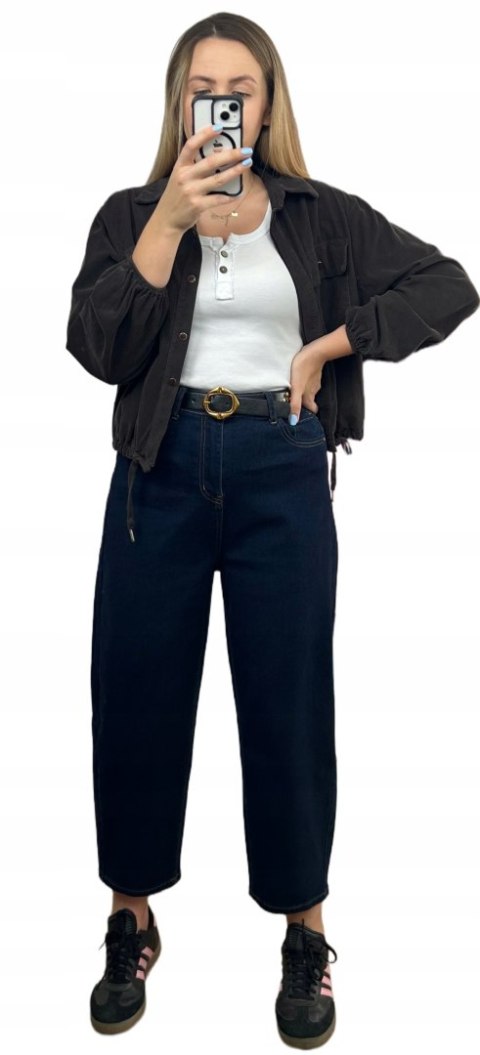 Spodnie jeansowe ciemny granat pasek szerokie nogawki balloon M. Sara XL- NAVY