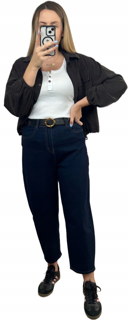 Spodnie jeansowe ciemny granat pasek szerokie nogawki balloon M. Sara XL- NAVY