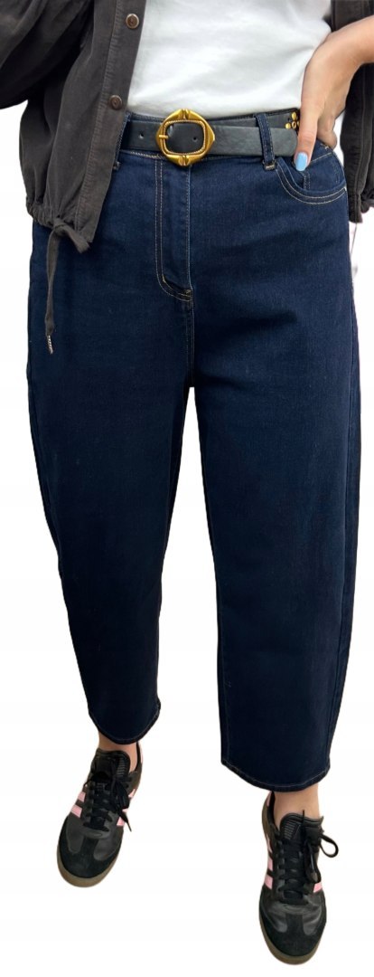 Spodnie jeansowe ciemny granat pasek szerokie nogawki balloon M. Sara XL- NAVY