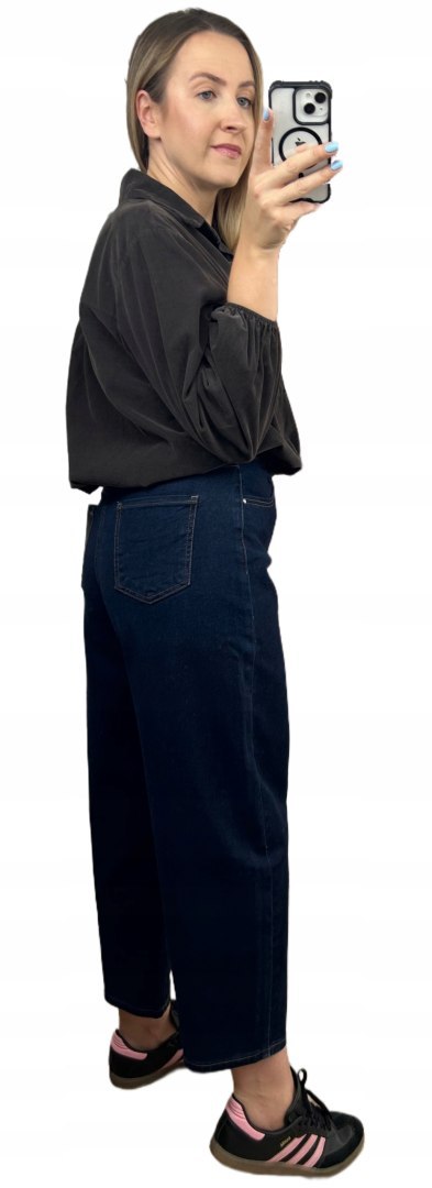 Spodnie jeansowe ciemny granat pasek szerokie nogawki balloon M. Sara XL- NAVY