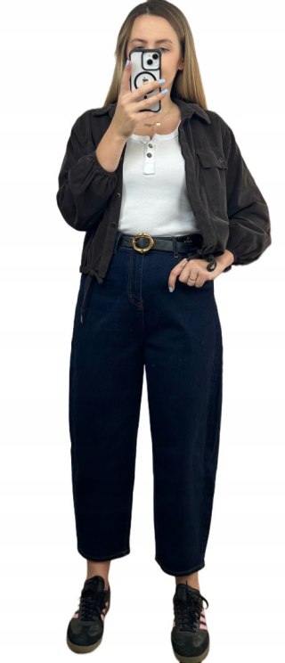 Spodnie jeansowe ciemny granat pasek szerokie nogawki balloon M. Sara XS- NAVY