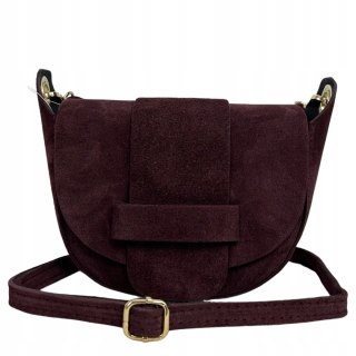 Torebka listonoszka bordowa crossbody skóra naturalna zamszowa Vera Pelle - LISTO SUEDE