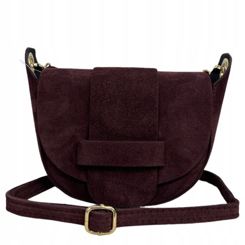 Torebka listonoszka bordowa crossbody skóra naturalna zamszowa Vera Pelle - LISTO SUEDE