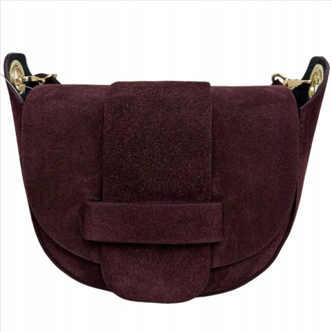 Torebka listonoszka bordowa crossbody skóra naturalna zamszowa Vera Pelle - LISTO SUEDE