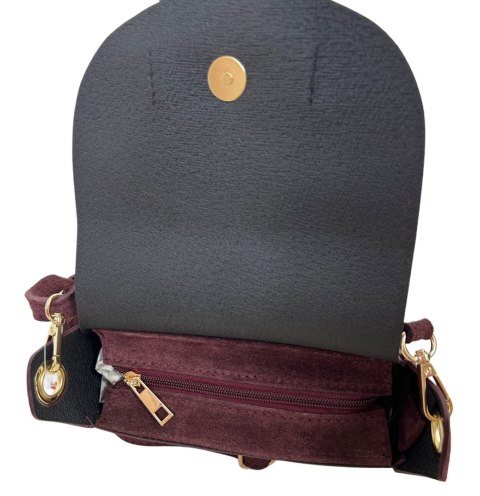 Torebka listonoszka bordowa crossbody skóra naturalna zamszowa Vera Pelle - LISTO SUEDE